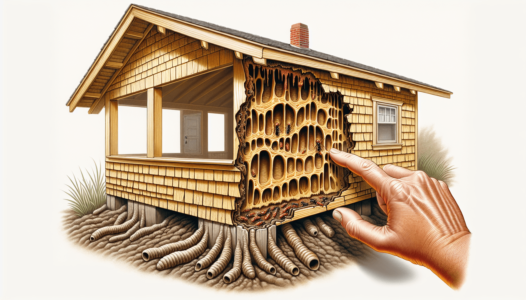 Illustration of termite damage in an Orange County home