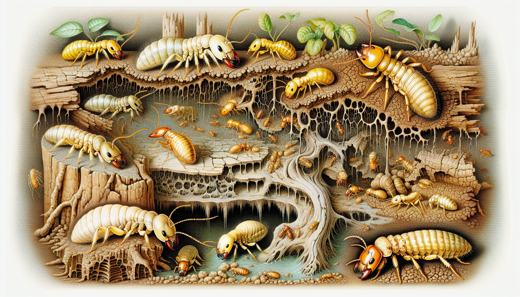 Illustration of different kinds of termites