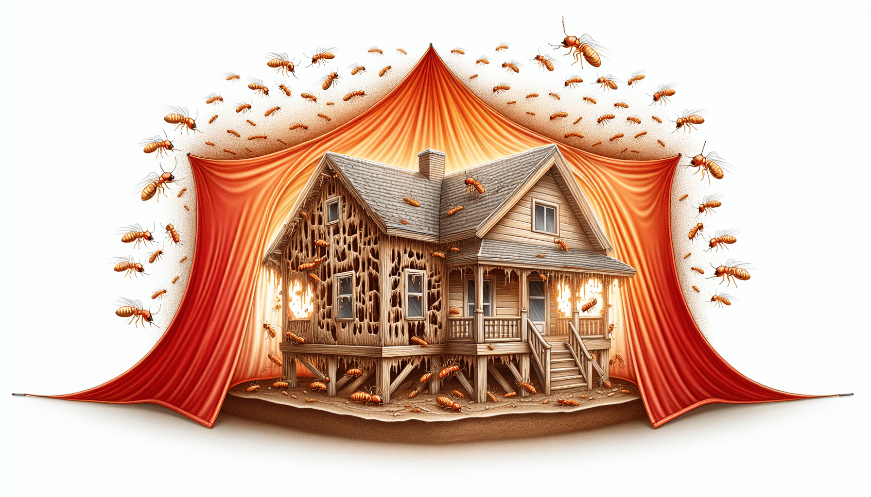 Illustration of severe termite infestations in a house