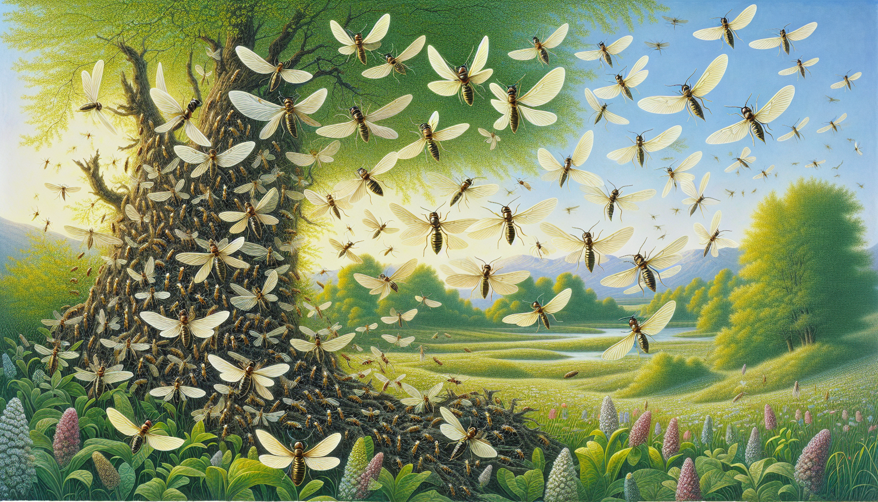 Illustration of termite swarming season