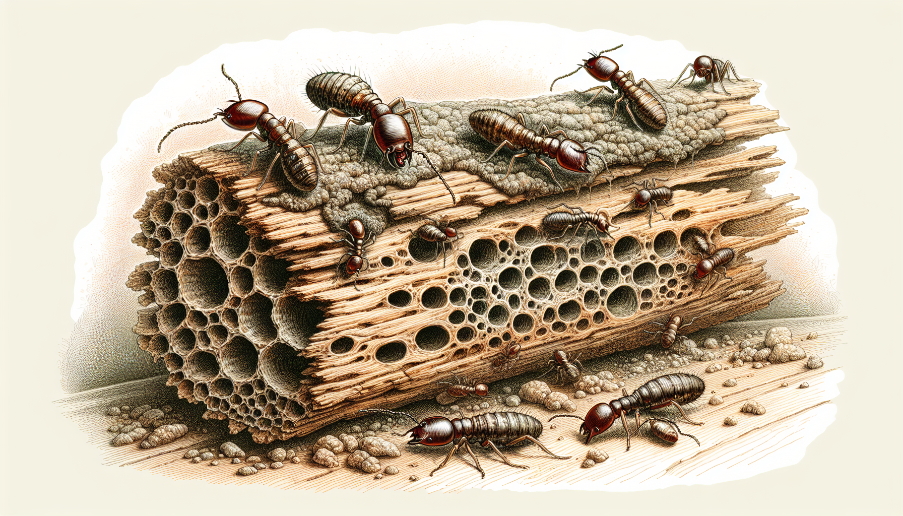 Dampwood termites infesting damp wood